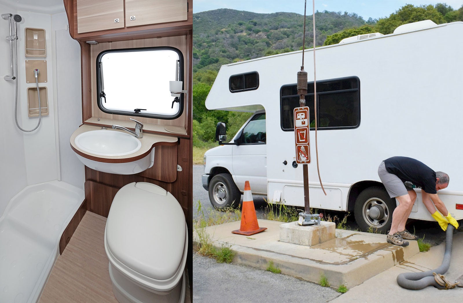 Portable RV/camper toilet and holding tank setup in Trenton, New Jersey